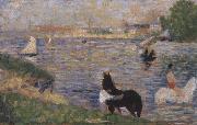 Georges Seurat Horses in the Seine painting